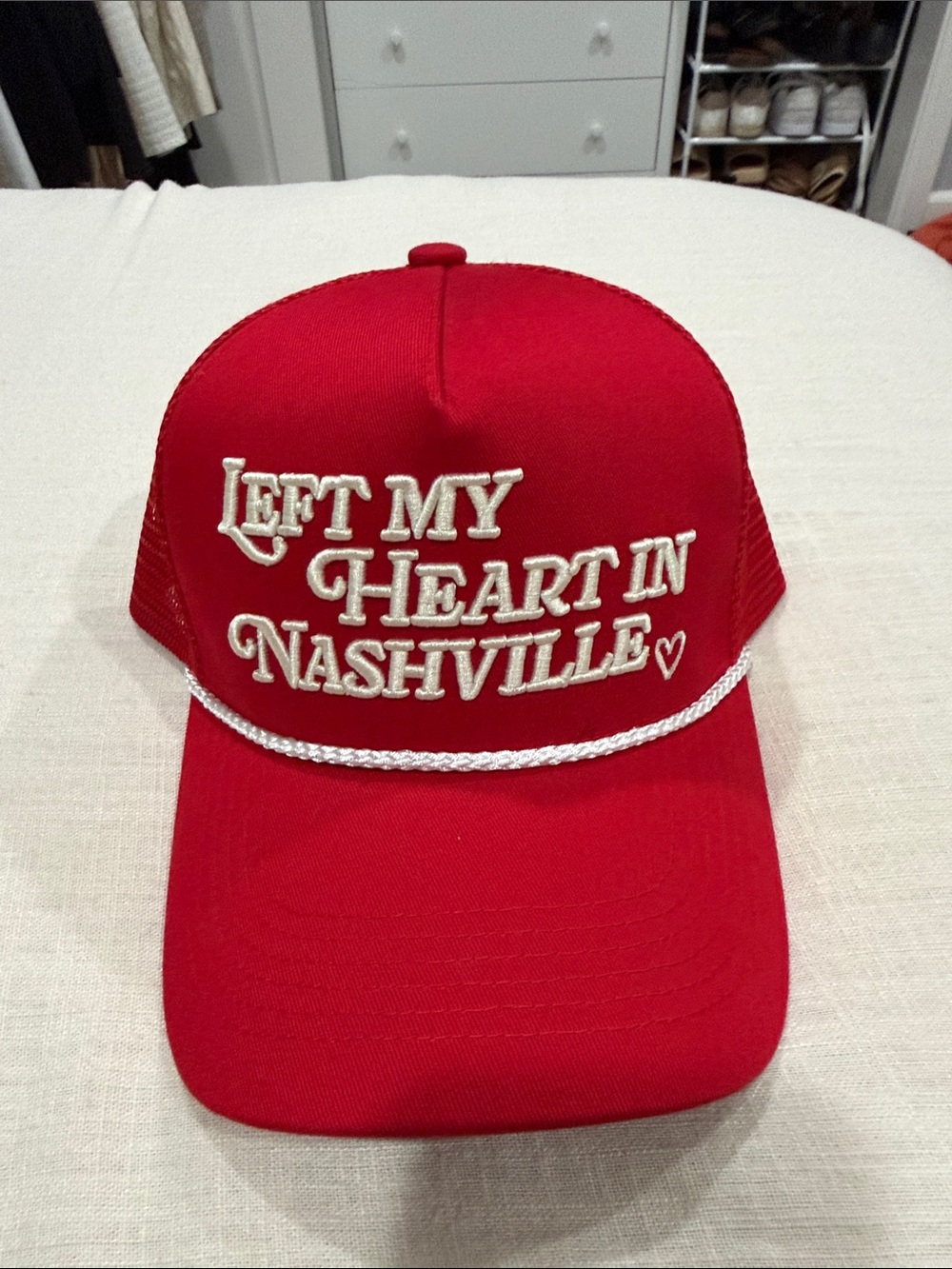 Rustler Red 'Left My Heart in Nashville' Trucker Hat with White Embroidery